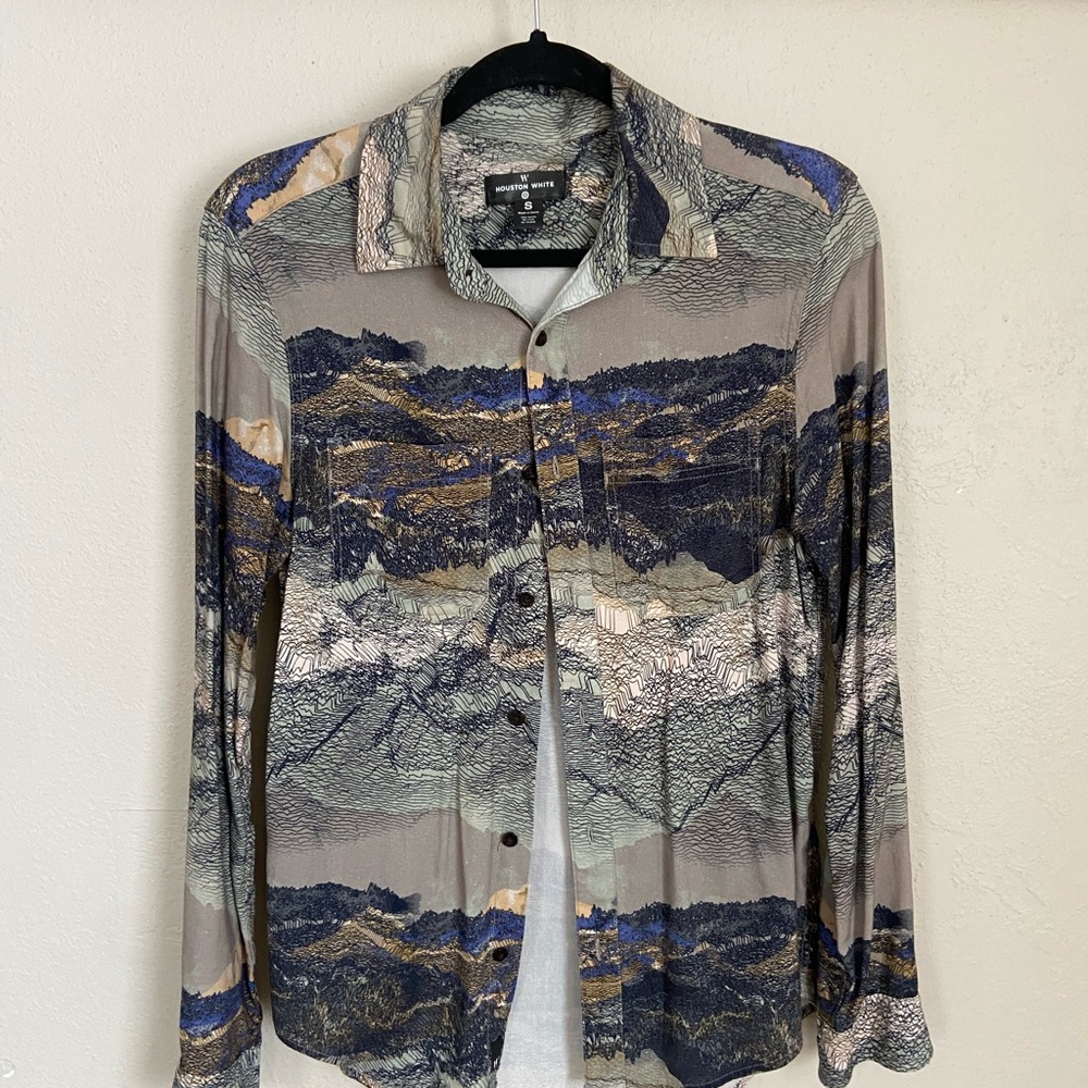 Men's Casual Button Down Shirt - Multicolor Abstract Design